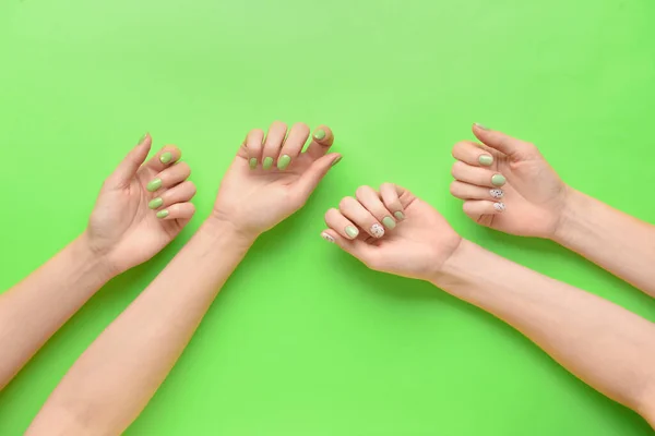 Female Hands Beautiful Manicure Color Background — Stock Photo, Image