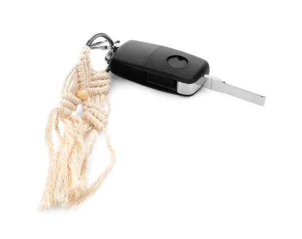 白色底座手工棉质钥匙链车钥匙 — 图库照片