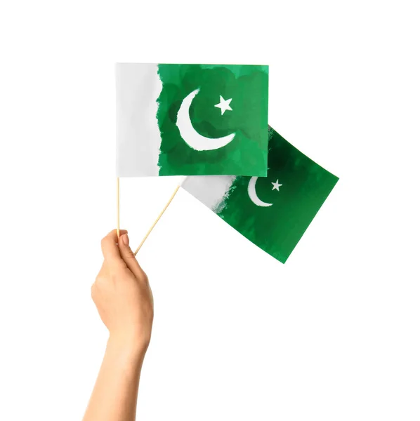 Female Hand Pakistan Flags White Background — Stock Photo, Image