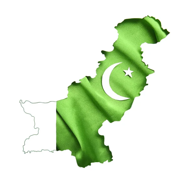 Silueta Pákistánské Země Vlajkou Bílém Pozadí — Stock fotografie