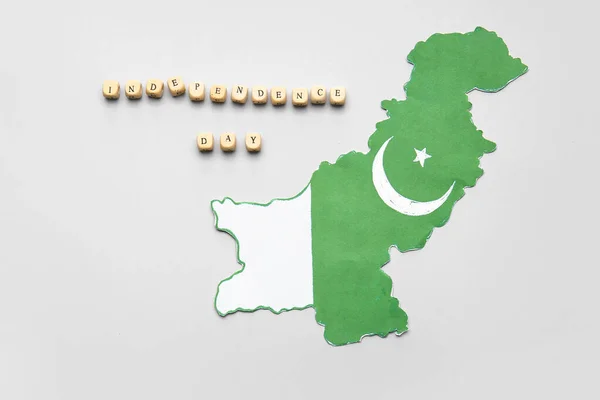 Mapa Pákistánu Text Den Nezávislosti Světlém Pozadí — Stock fotografie