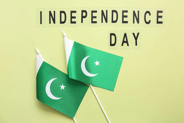 Flaggor Pakistan Och Text Independence Day Färg Bakgrund — Stockfoto