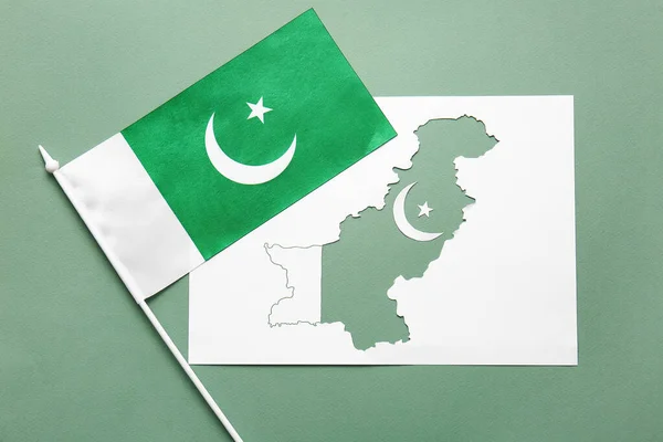 Paper Sheet Map Flag Pakistan Color Background — Stock Photo, Image