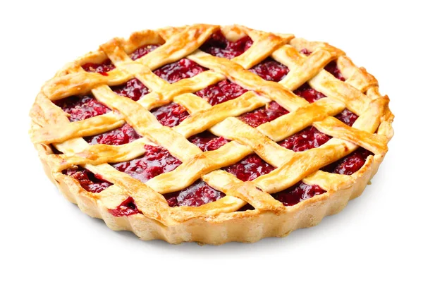 Tarte Aux Cerises Savoureuse Sur Fond Blanc — Photo