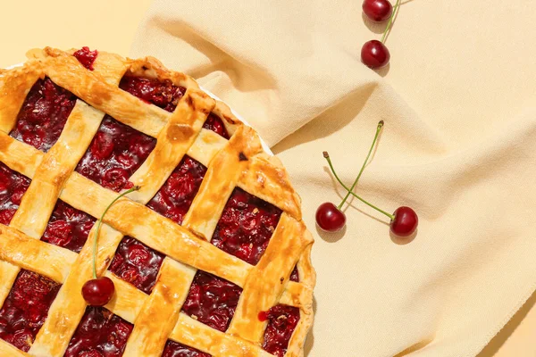 Tasty Cherry Pie Color Background — Stock Photo, Image