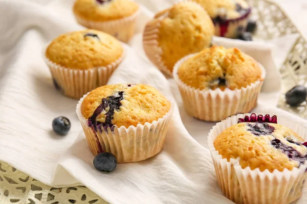 Tasty Blueberry Muffins Table Closeup — Stock Photo, Image