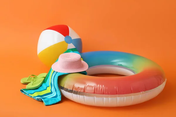 Inflatable Ring Beach Accessories Color Background — Stock Photo, Image