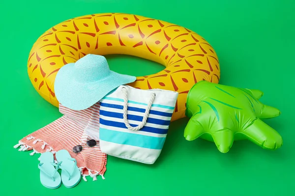 Inflatable Ring Beach Accessories Color Background — Stock Photo, Image