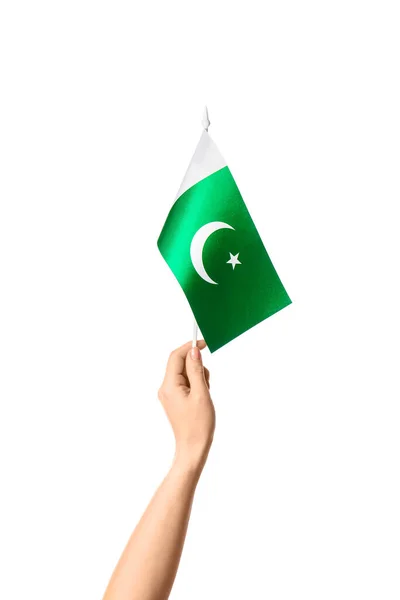 Female Hand Pakistan Flag White Background — Stock Photo, Image