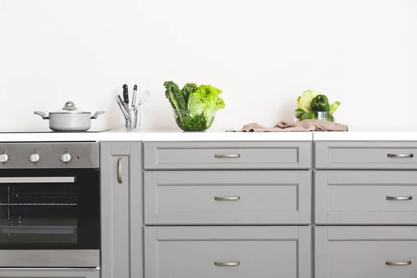 Modern Kitchen Counter Electric Oven Light Wall — Stock Photo, Image