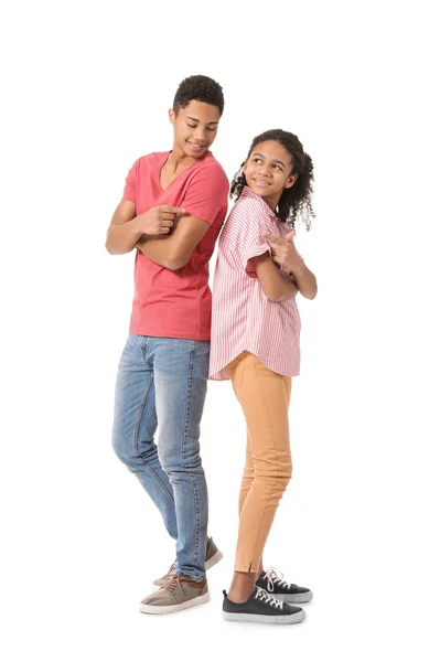 African American Brother Sister White Background — Stock Photo, Image