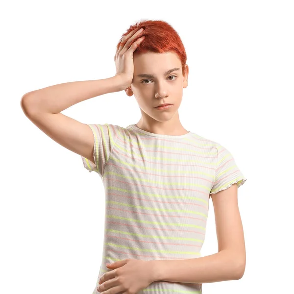 Portrait Non Binary Teenager White Background — Stock Photo, Image
