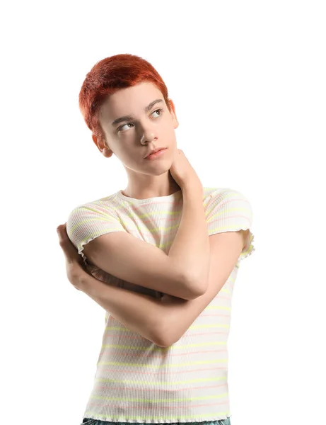 Portrait Non Binary Teenager White Background — Stock Photo, Image