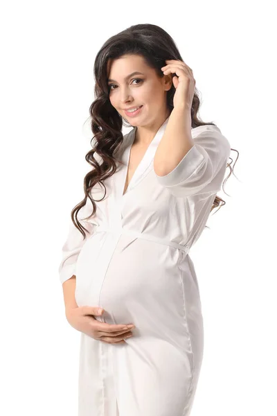 Beautiful Pregnant Woman White Background — Stock Photo, Image