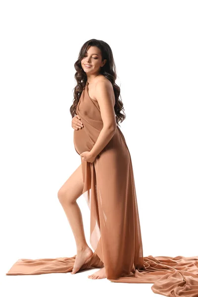 Hermosa Mujer Embarazada Sobre Fondo Blanco —  Fotos de Stock