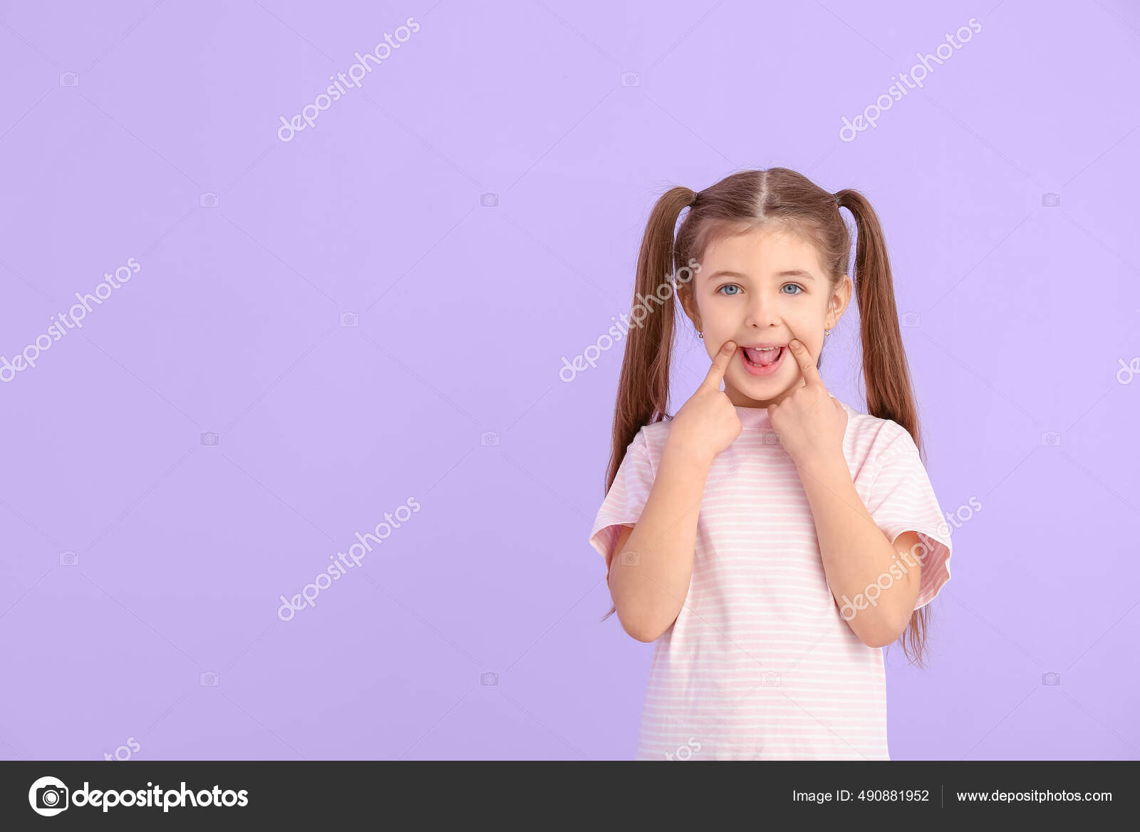 Little Girl Training Pronounce Letters Color Background Stock Photo by  ©serezniy 490881952