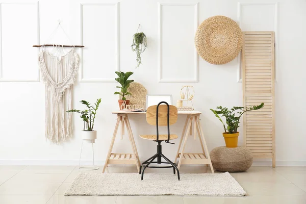 Intérieur Chambre Élégante Avec Lieu Travail Moderne — Photo