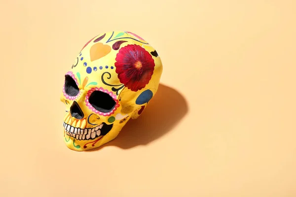 Painted Human Skull Mexico Day Dead Dia Muertos Color Background — Stock Photo, Image