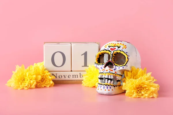 Calavera Humana Pintada Para Día Muertos México Día Muertos Calendario — Foto de Stock