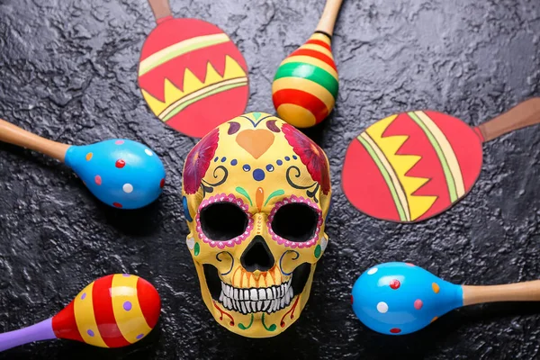 Череп Людини Честь Дня Мертвих Мексиці Dia Muertos Мараки Темному — стокове фото
