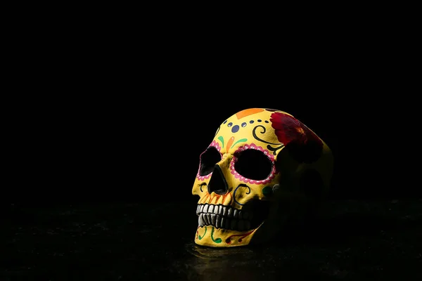 Painted Human Skull Mexico Day Dead Dia Muertos Dark Background — Stock Fotó