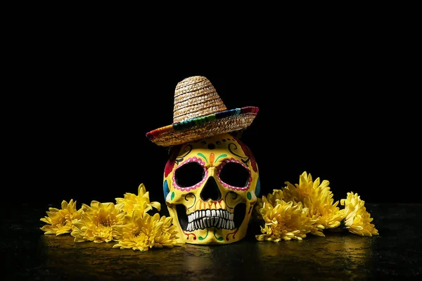 Teschio Umano Dipinto Giorno Dei Morti Del Messico Dia Muertos — Foto Stock