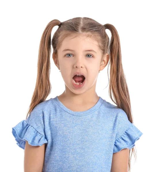 Little Girl Training Pronounce Letters — Φωτογραφία Αρχείου