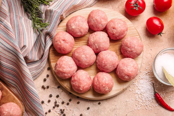 Composition Raw Cutlets Made Fresh Forcemeat Light Background — Stock Photo, Image