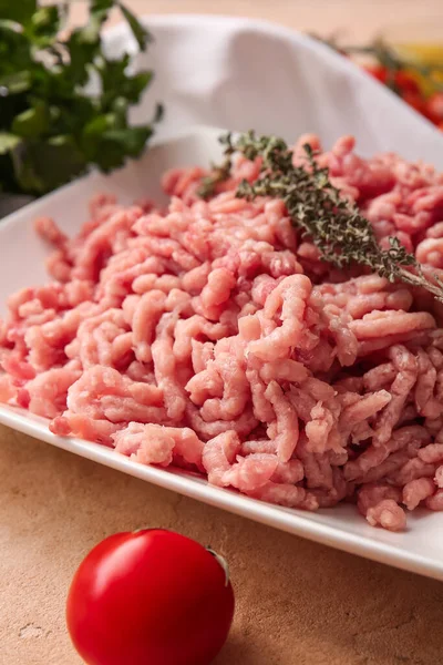 Plate Fresh Forcemeat Table Closeup — Stock Photo, Image