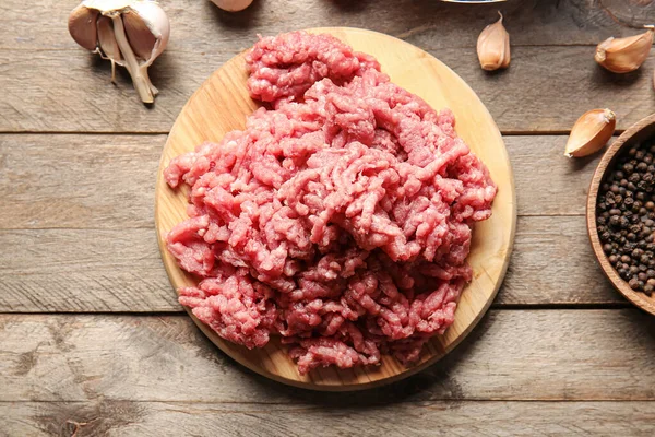 Board Fresh Forcemeat Wooden Background — Stock Photo, Image