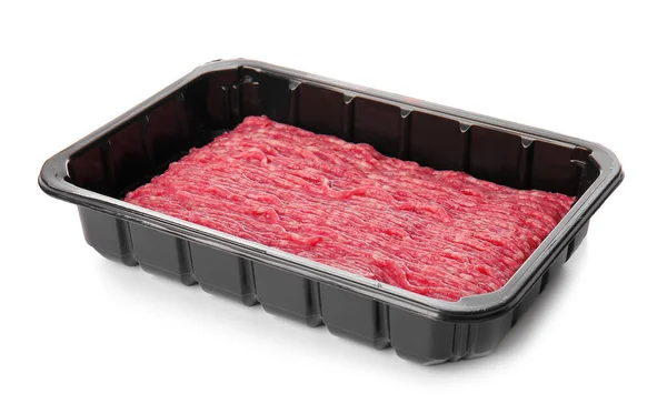 Container Fresh Forcemeat White Background — Stock Photo, Image