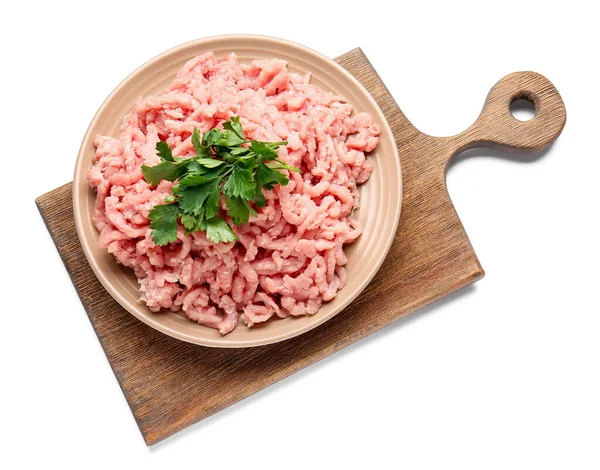 Plate Fresh Forcemeat White Background — Stock Photo, Image