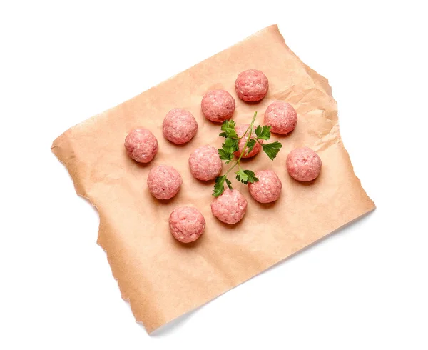 Raw Cutlets Made Fresh Forcemeat White Background — Stock Photo, Image