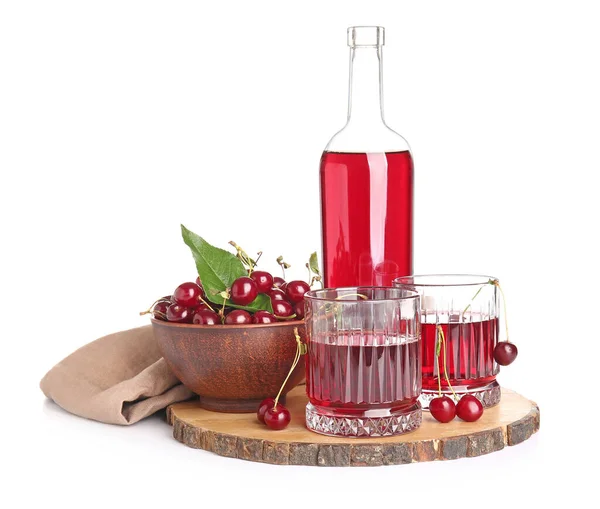 Composition Sweet Cherry Wine White Background — Stock Photo, Image