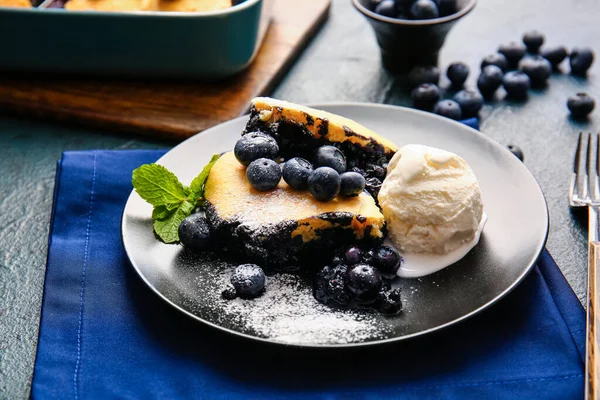 Plate Pieces Blueberry Cobbler Ice Cream Dark Background Closeup — Stock Photo, Image