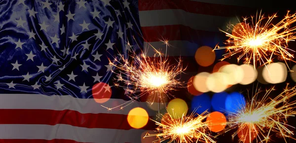 Flag United States America Glowing Sparklers — Stock fotografie