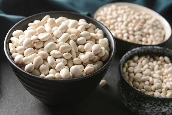 Bowls Different Types Beans Dark Background — Stock Photo, Image
