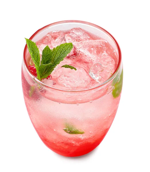 Glass Tasty Raspberry Lemonade White Background — Stock Photo, Image