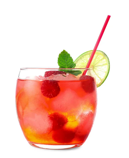 Glass Tasty Raspberry Lemonade White Background — Stock Photo, Image