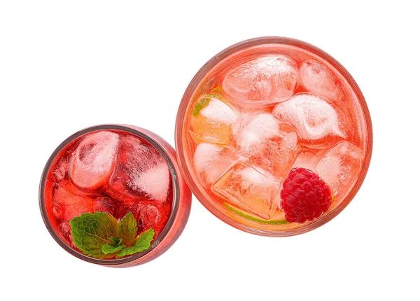 Glasses Tasty Raspberry Lemonade White Background — Stock Photo, Image