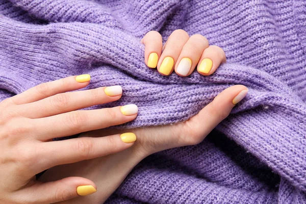 Female Hands Beautiful Manicure Clothes Closeup — Stock Photo, Image