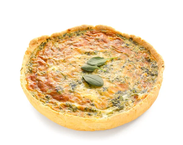 Tasty Spinach Tart White Background — Stock Photo, Image