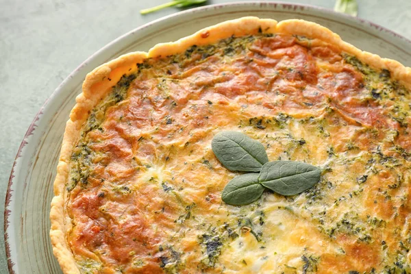 Tasty Spinach Tart Color Background Closeup — Stock Photo, Image
