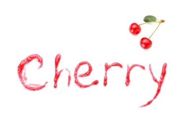 Kelime kiraz beyaz arka planda reçelden yapılır