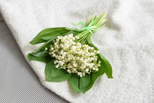 Beautiful Lily Valley Flowers Chair Closeup — Stock Photo, Image