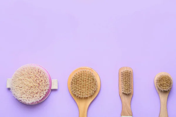 Different Massage Brushes Color Background — Stock Photo, Image