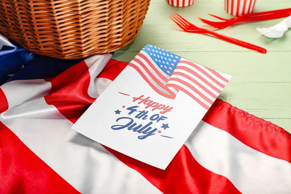 Greeting Card Independence Day American Flag Table — Stock Photo, Image