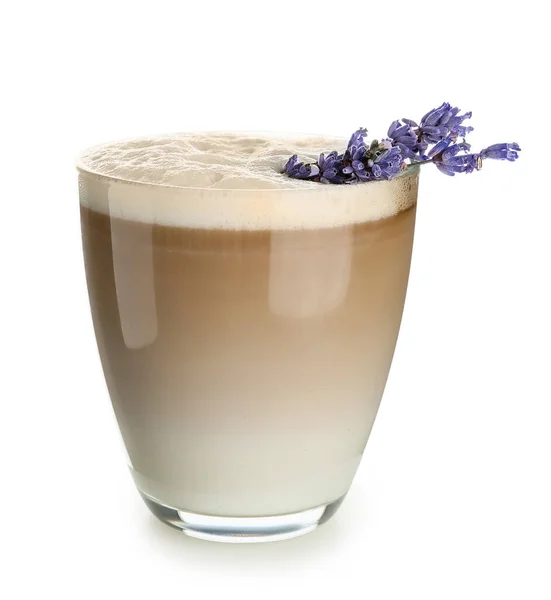 Szklanka Smacznej Lawendowej Latte Białym Tle — Zdjęcie stockowe