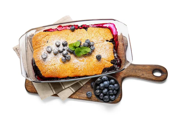 Baking Dish Blueberry Cobbler White Background — Stock Photo, Image