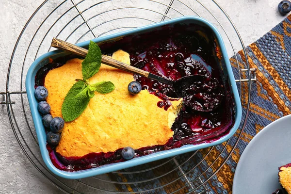 Baking Dish Blueberry Cobbler Light Background — Stock Photo, Image